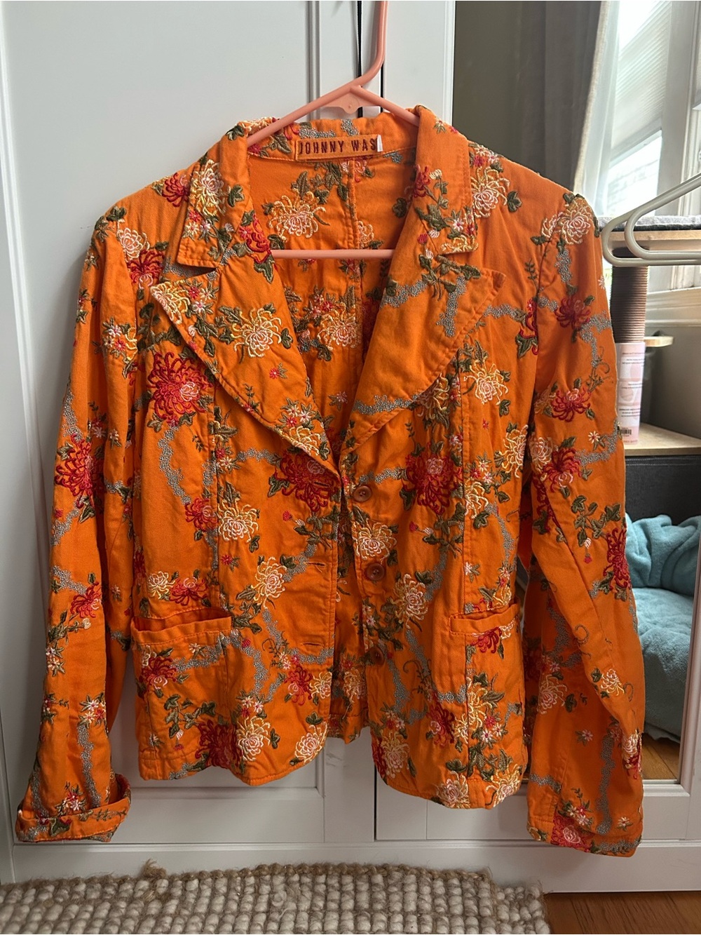 Johnny Was Tangerine Floral Embroidered Blazer - Picture 1 of 7